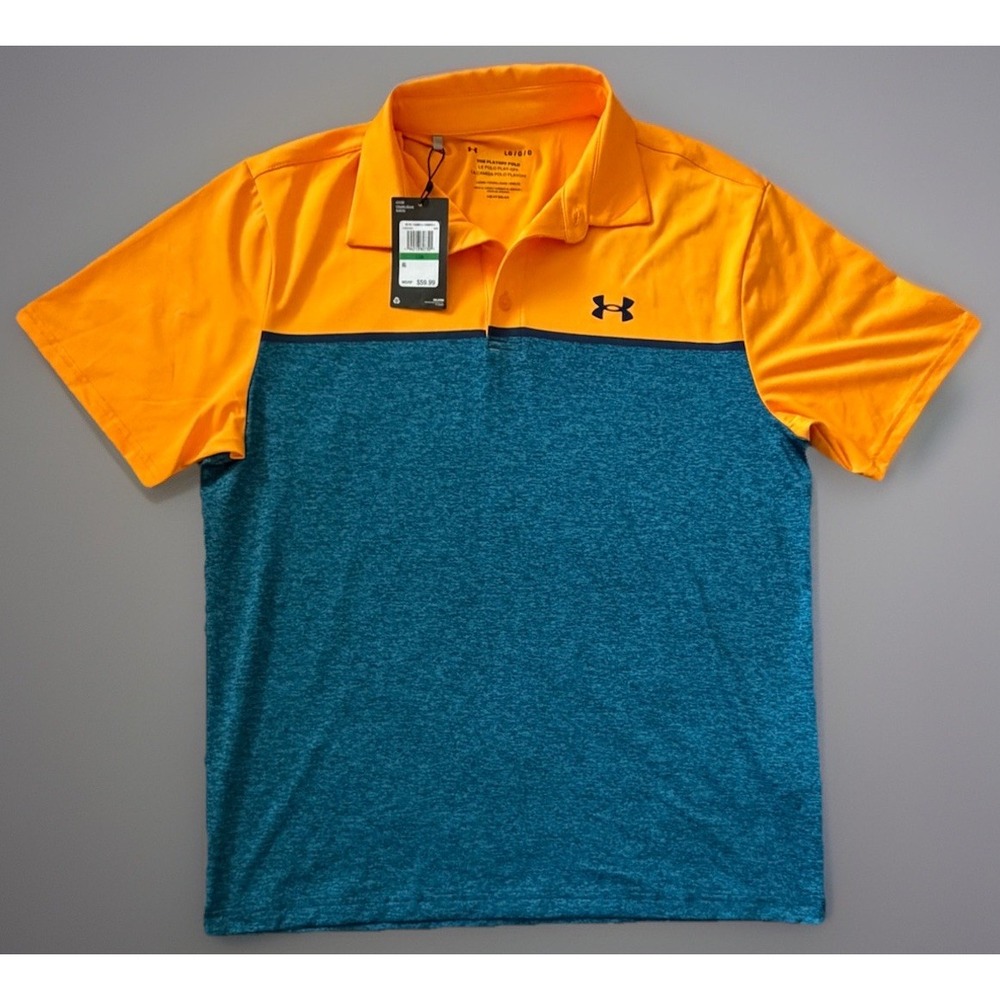 New Under Armour Short Sleeve Playoff Polo Shirt Orange Colorblock Large JBHS